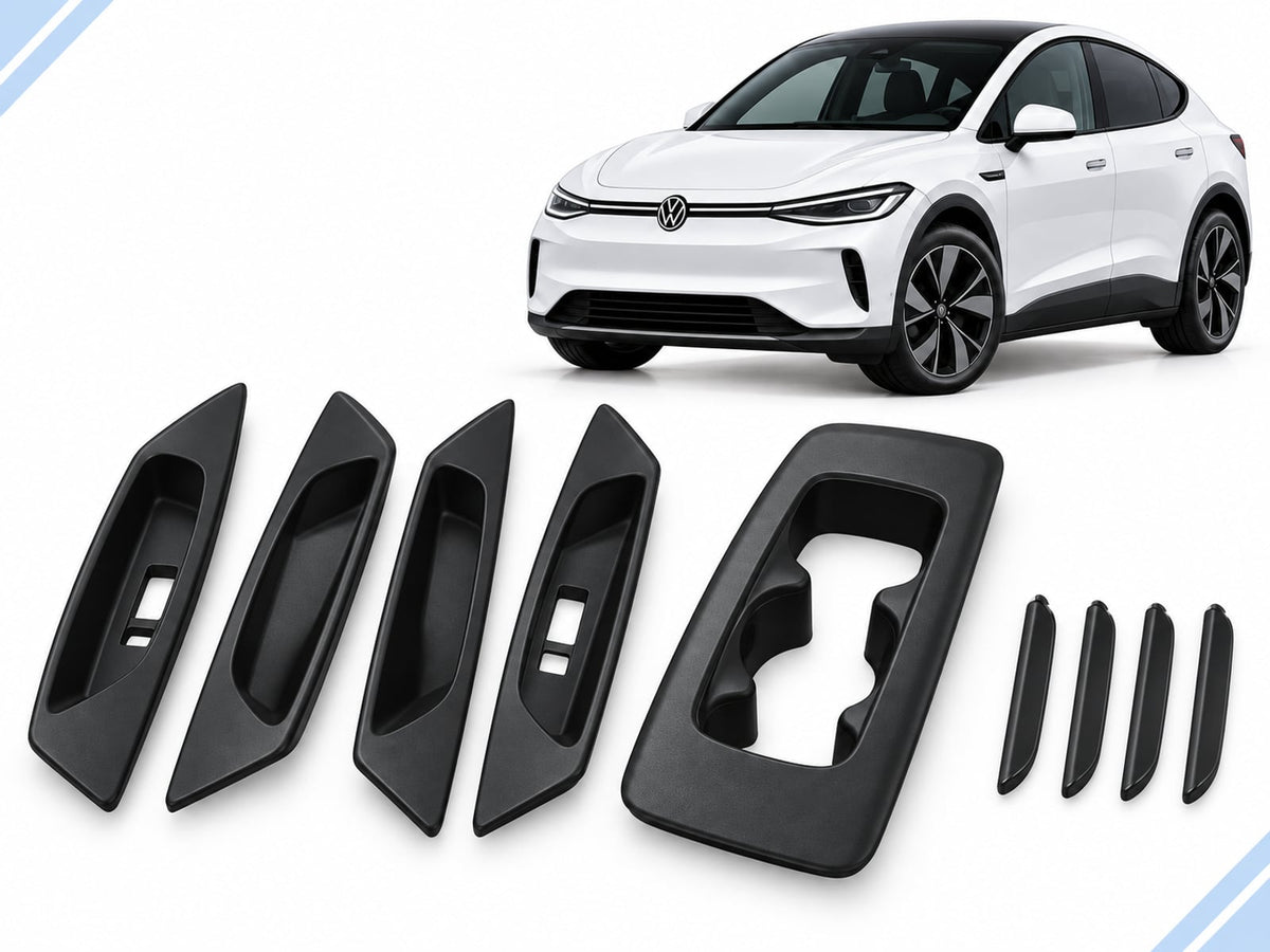 VW ID.5: Essential Protection Pack showing four interior door-handle covers, center console cover and four door-edge guards.