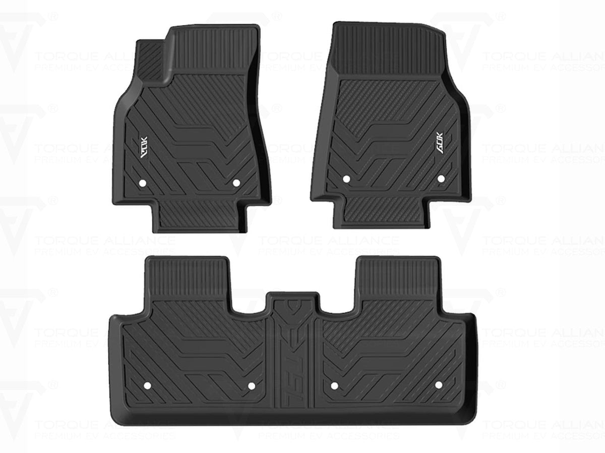 Tesla Model Y: All-weather Interior Floor Mat Set (3 pcs, Premium Recyclable Rubber)