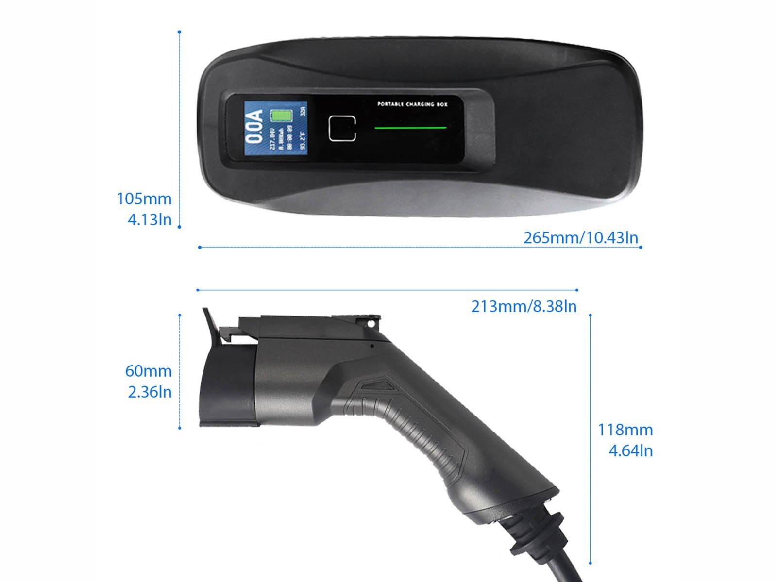 Portable EV Charger with LCD Display,CEE (wall socket) to Type 1 (car),16-40A,5m,Besen - Torque Alliance