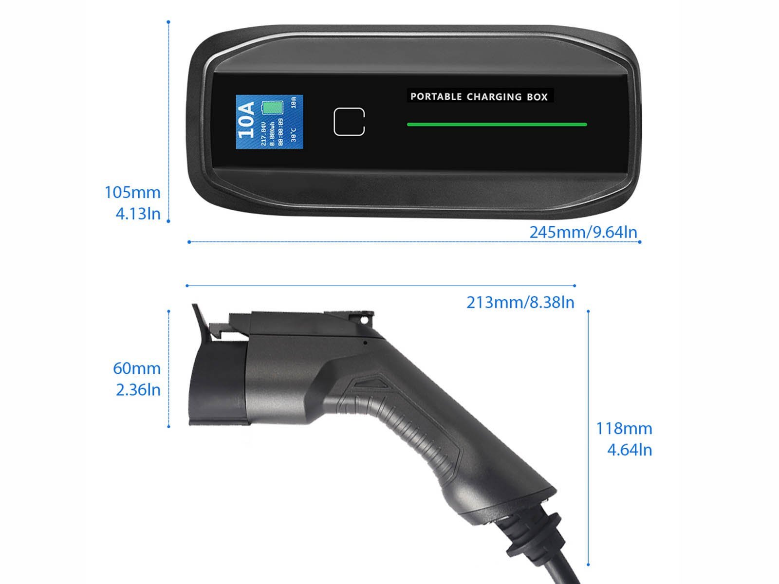 Portable EV Charger with LCD Display,Schuko (wall socket) to Type 1 (car),6-16A,5m,Besen - Torque Alliance