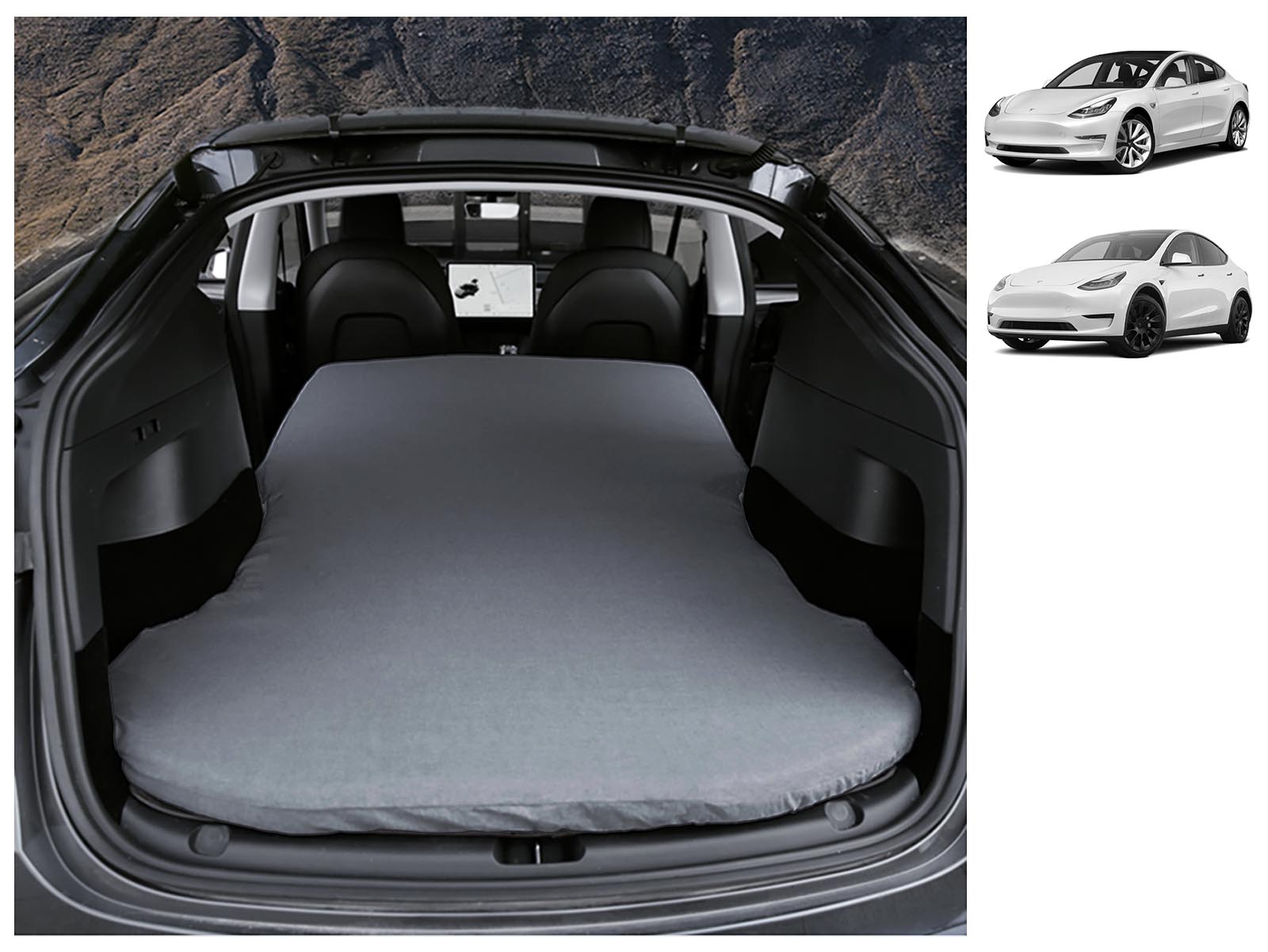 Tesla Model 3 and Model Y: Twin Size Camping Mattress Set (Memory Foam, Storage Bag & Sheet Included, Portable, Foldable, Space-saving, in Car