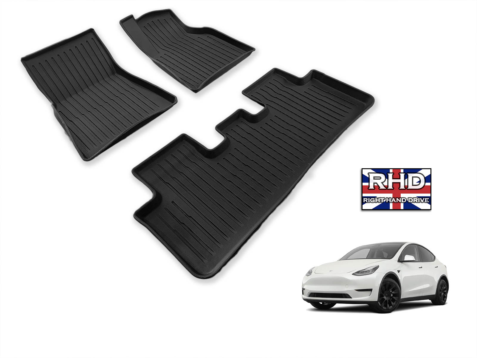 Tesla Model Y: All-weather Interior Floor Mats (Premium Recyclable Rubber), RHD(UK) Version - Torque Alliance