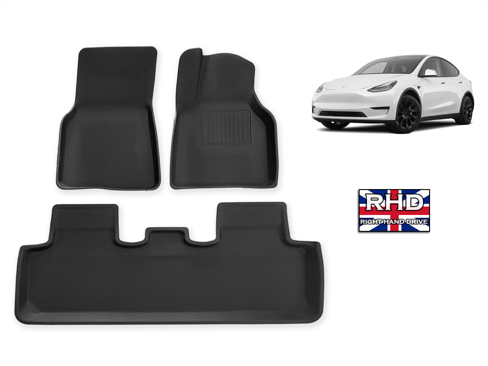 Tesla Model Y: Allwetter-Fußmatten für den Innenraum (3D-TPR Gummi), RHD(UK) Version - Torque Alliance