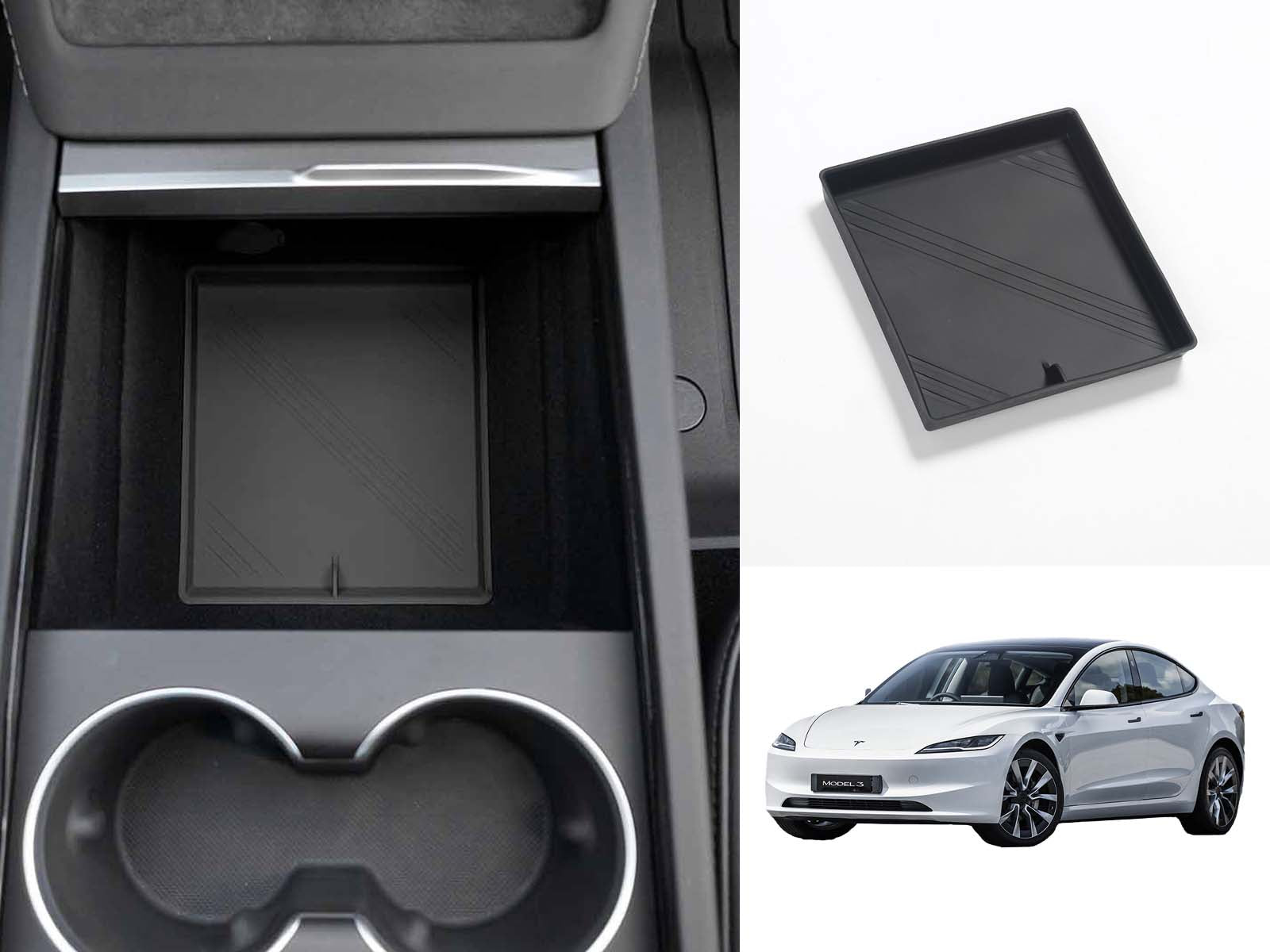 Tesla Model 3 (2024 Highland): Center Console Storage Mat (Premium Silicone Rubber) - Torque Alliance