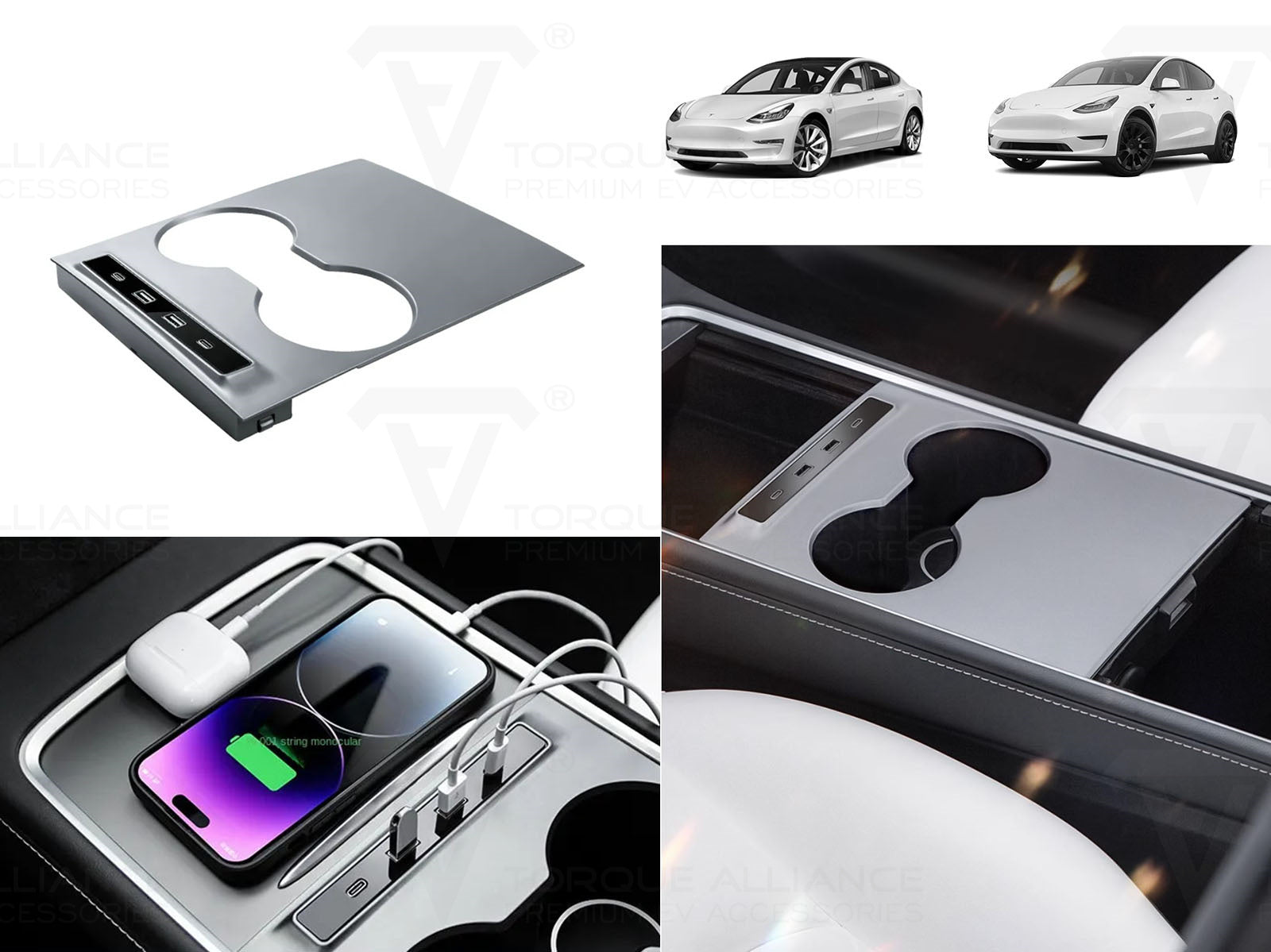 Tesla Model 3 and Model Y: Center Console quick charging USB HUB Extension(TYPE-C & TYPE-A) - Torque Alliance
