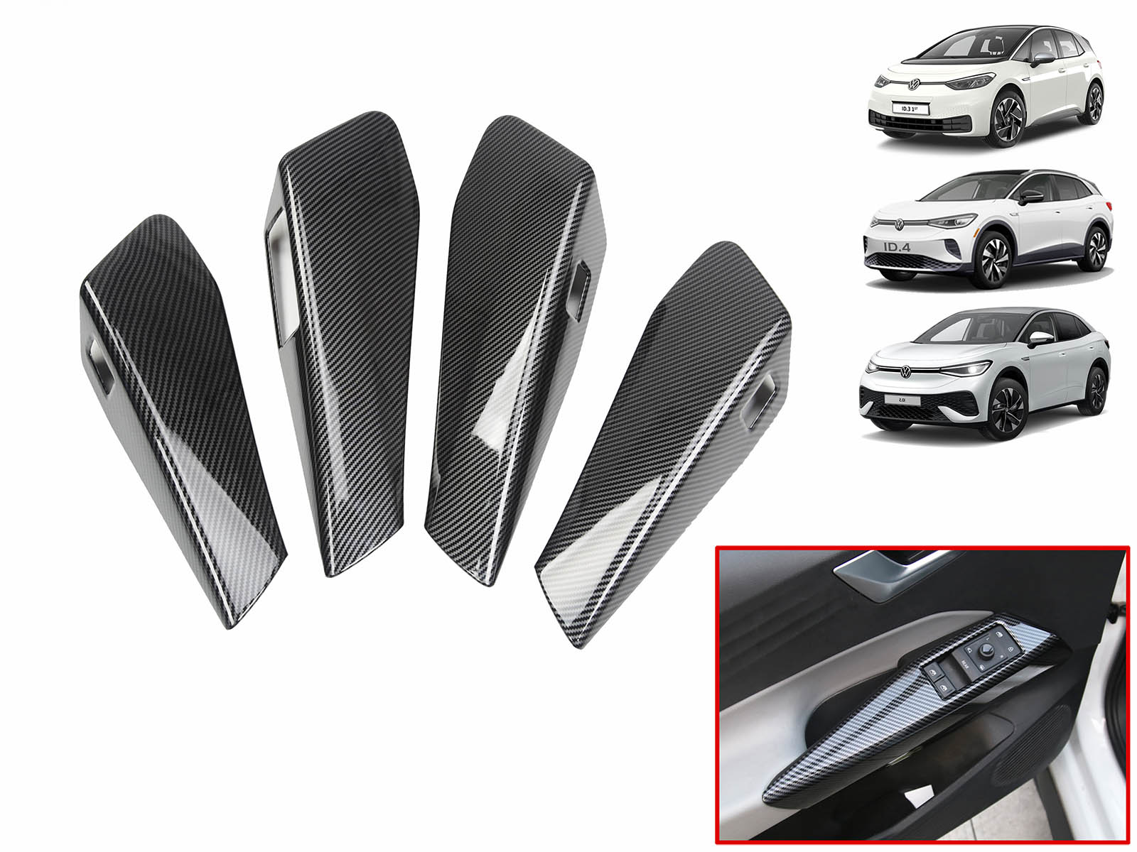 VW ID.3,ID.4,ID.5 : UK RHD, Conduite à droite, Jeu de couvercles de poignées de portes intérieures (ABS + Revêtement, 4 pièces) - Torque Alliance