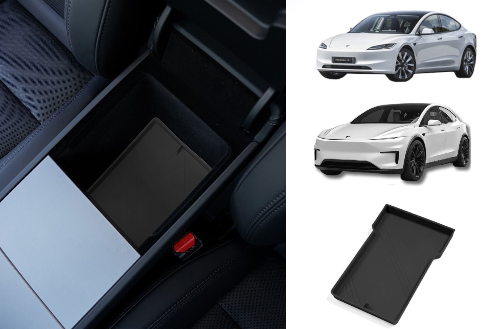 Tesla Model 3 (2024 Highland) Model Y 2025 Juniper: Armrest Storage Mat (Premium Silicone Rubber)