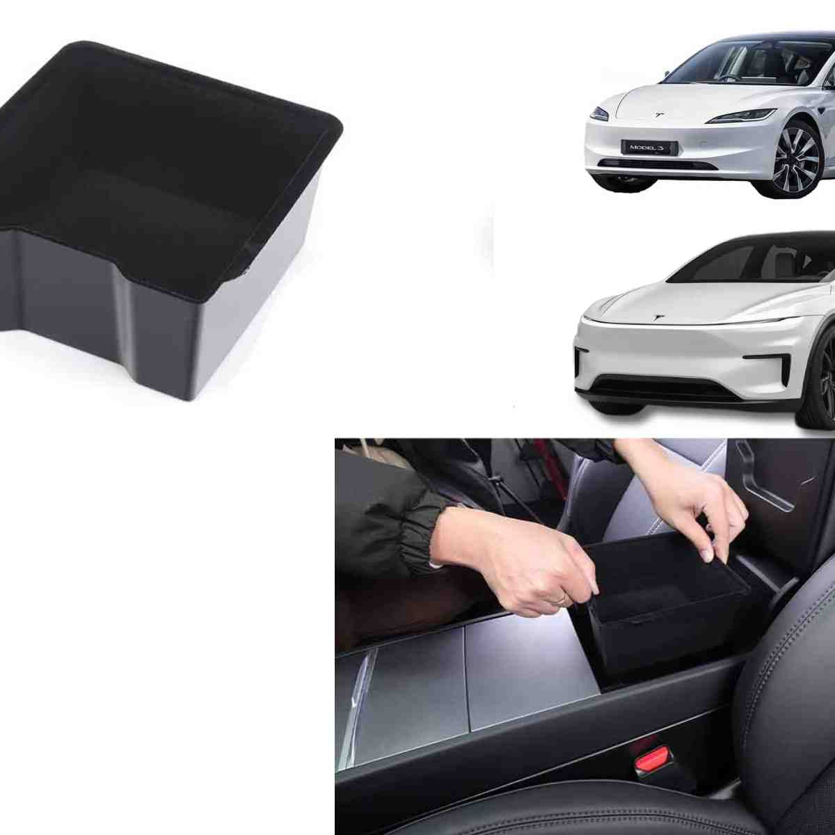 BoxCheer Vassoio Organizer Nascosto Per Tesla Model 3/Y 2021-2023 - Console Centrale Con Scomparto Segreto - ABS Floccato - 4