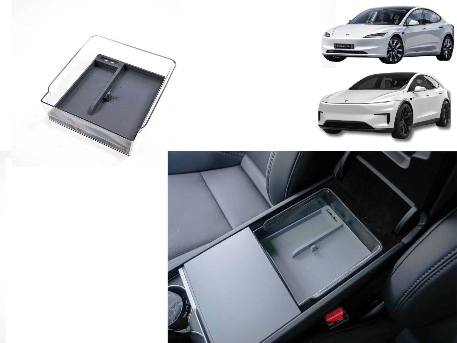 Tesla Model 3 (2024 Highland)/ Tesla Model Y_2025 Juniper: Armrest Organizer, Rear Center Console Storage Tray