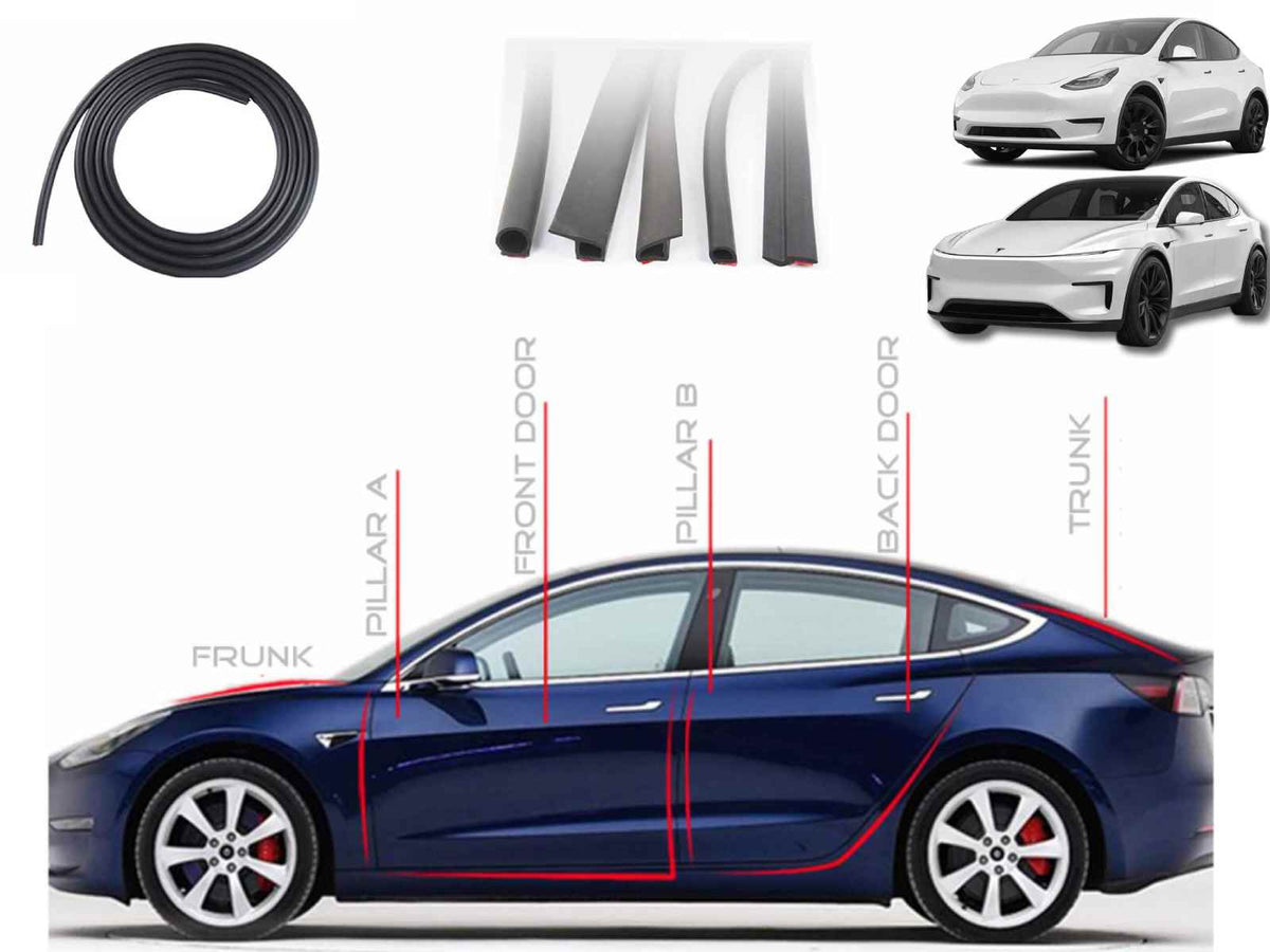 Tesla Model Y (incl. 2025 Juniper ): Rubber Seal Strips Set for Overall Protection and Noise Reduction (4 Doors, AB Pillar, Frunk and Trunk)