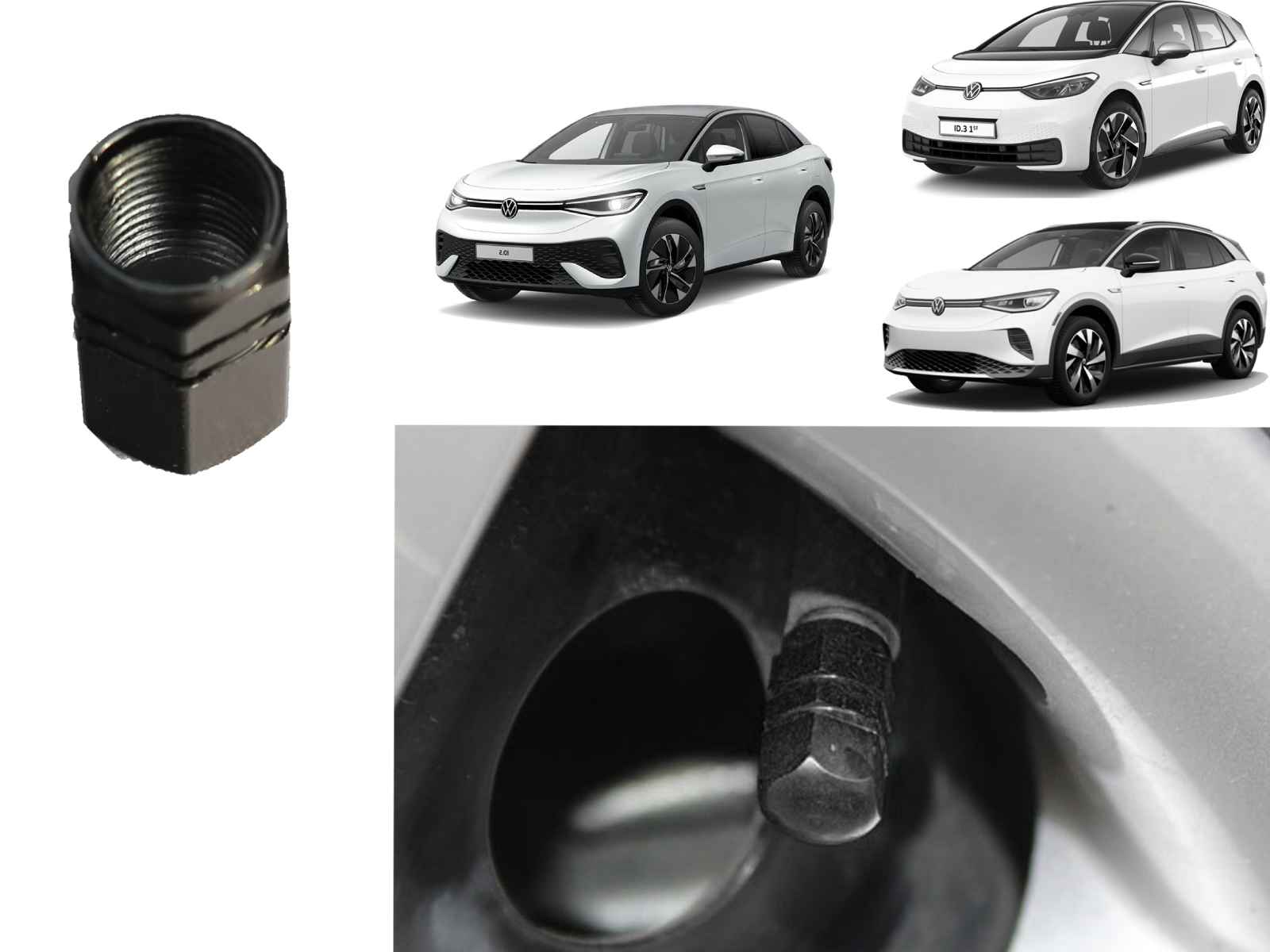 VW ID.3,ID.4,ID.5: Wielventieldoppen, luchtventielsteelkappen (Aluminium, 4 stuks)