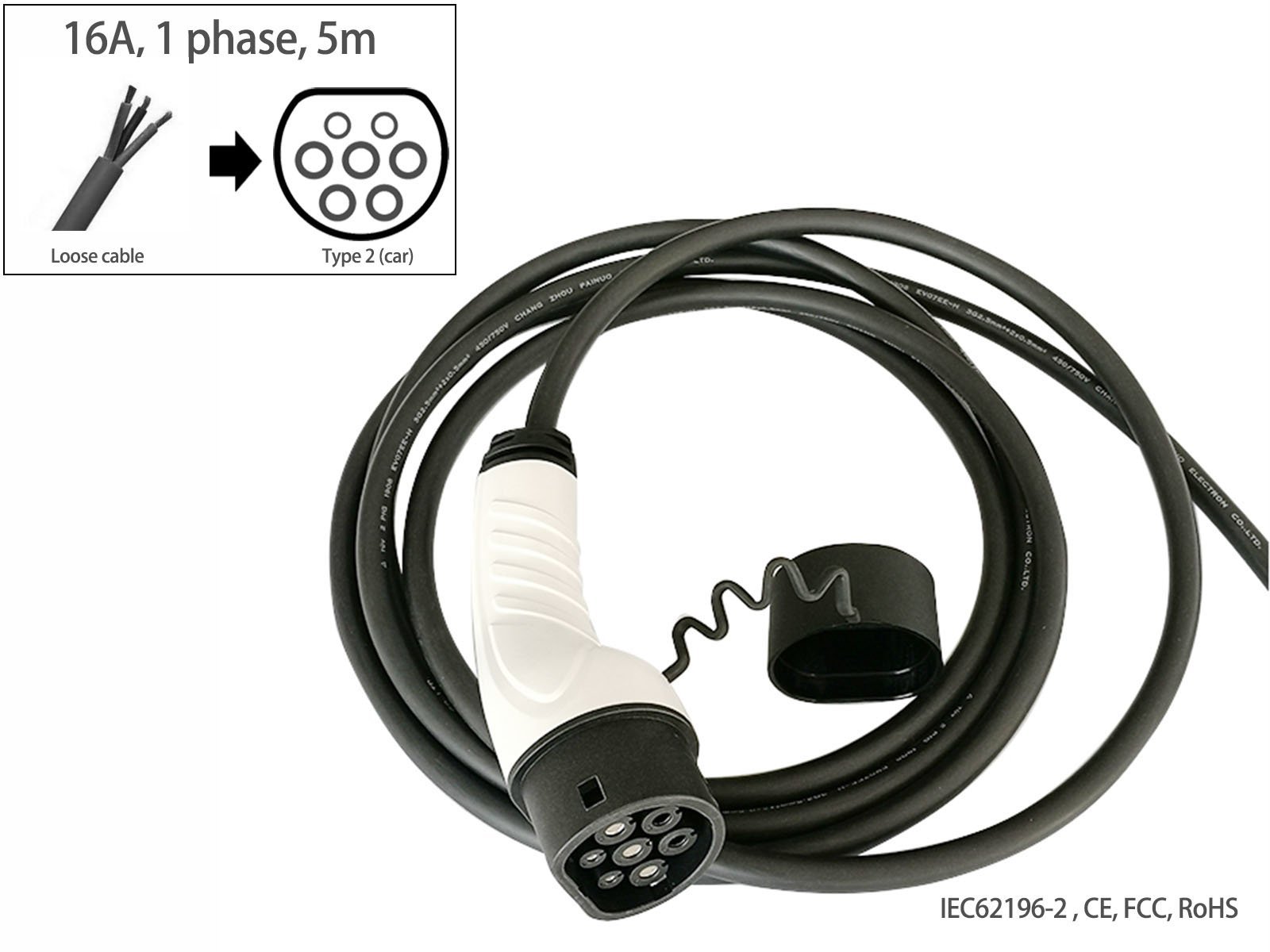 EV charging cable,Loose cable to Type 2 (car),16A,single phase,5m,Fisher - Torque Alliance