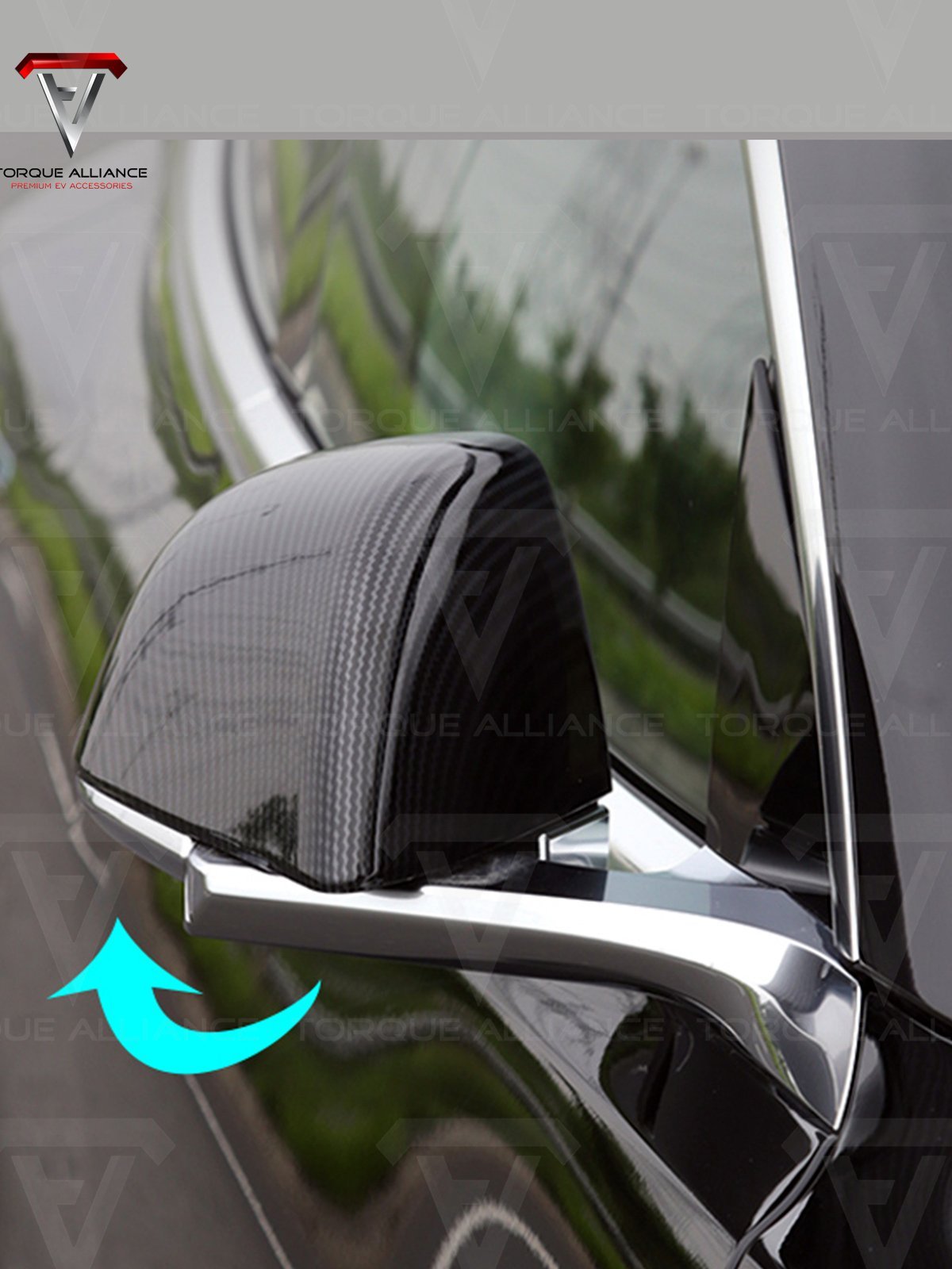 ABS Rearview Mirror Cover, Carbon-look - Tesla model 3 - Torque