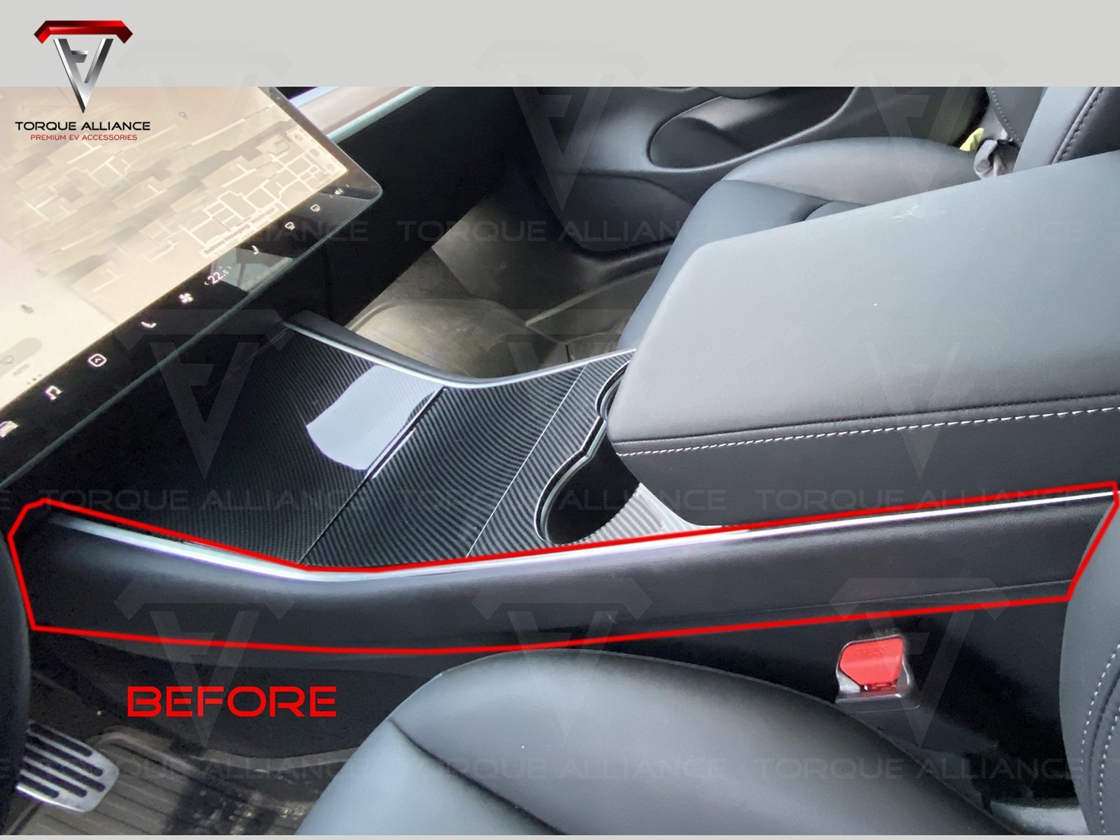 Model 3/Y: Middle Console Edge Trims (2 pieces, ABS + Coating) - Torque Alliance