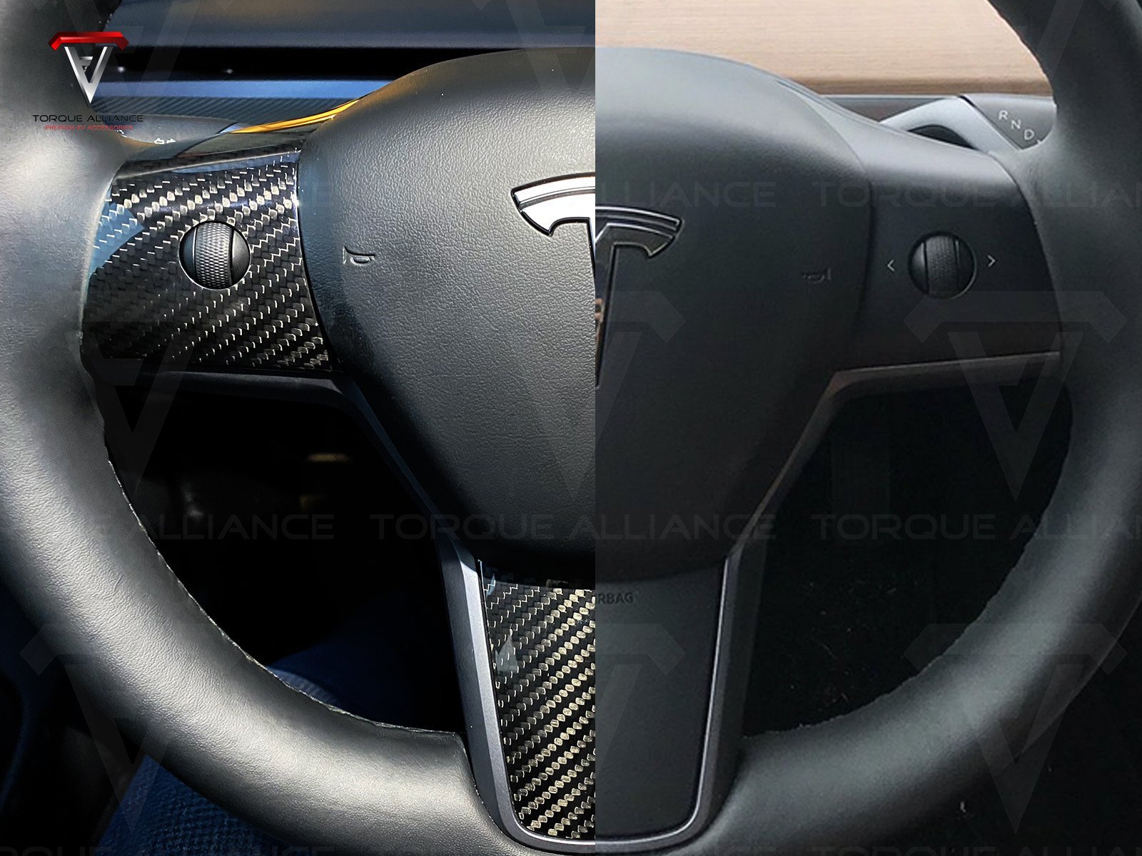 Model 3/Y: Real Carbon Fiber Steering Wheel Trim Set (3 pcs) - Torque Alliance