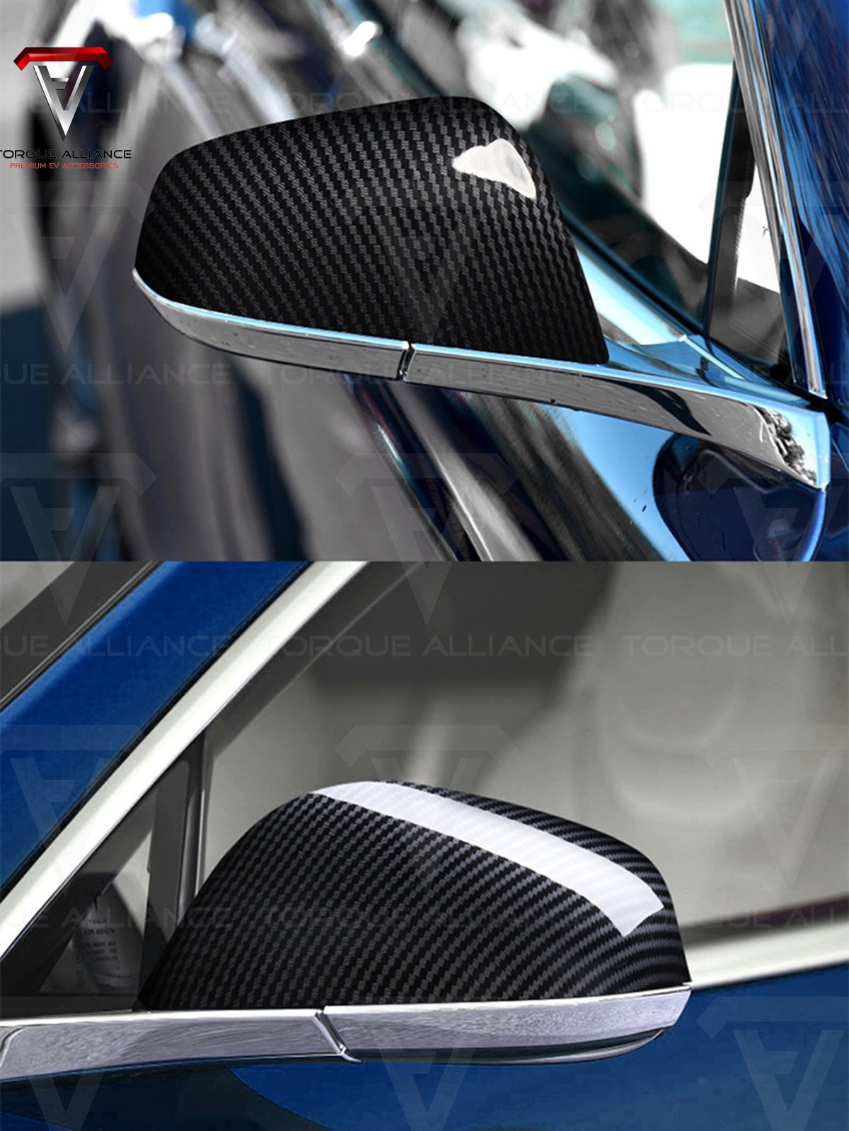 Model S/X: ABS Rearview Mirror Covers (2 pieces, Carbon-look) - Torque Alliance