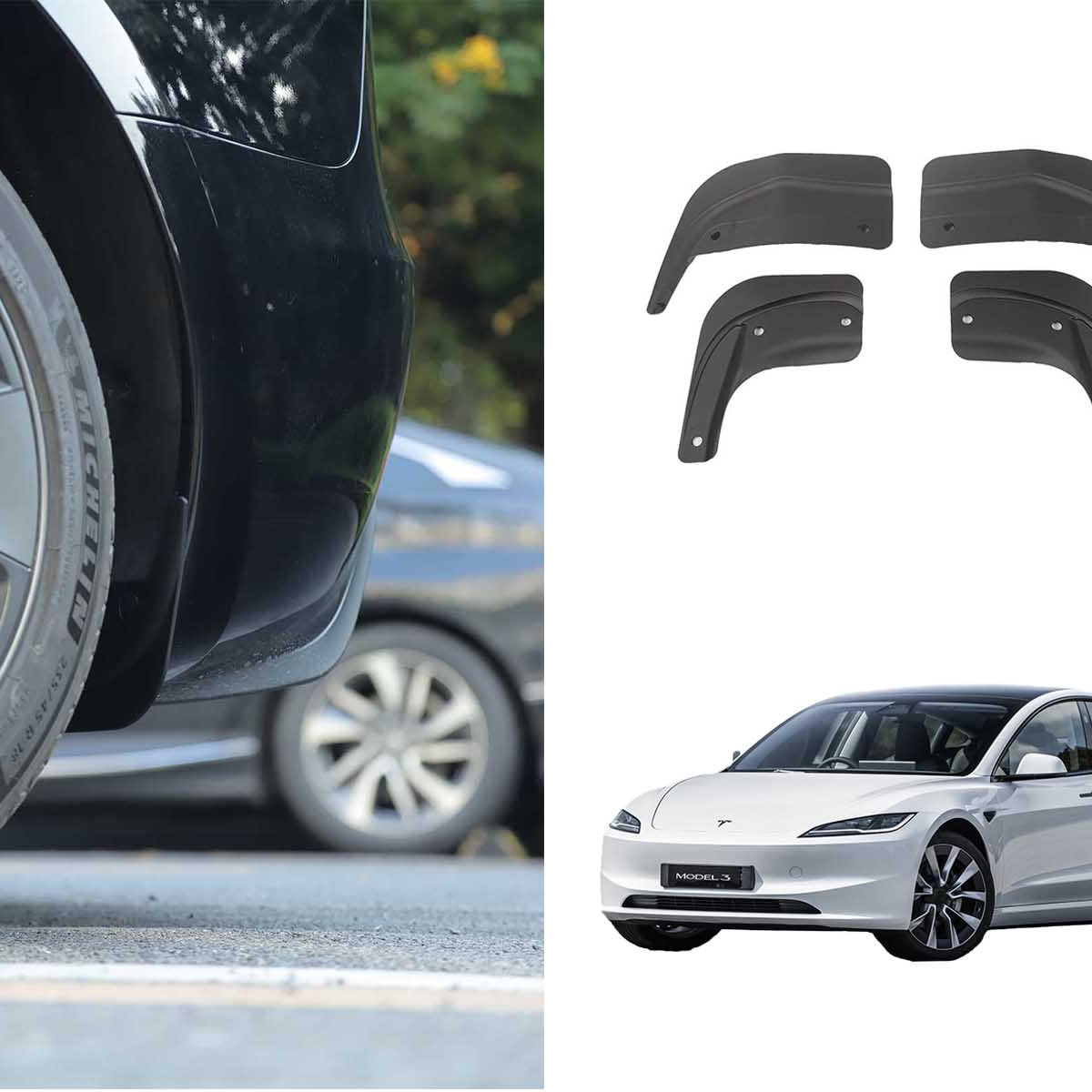 TOPABYTE Set van 4 spatlappen voor Tesla Model 3 Highland 2024, sedimentbescherming, boren niet nodig TOPABYTE Set van 4 spatlappen voor Tesla Model 3 Highland 2024, sedimentbescherming, boren niet nodig