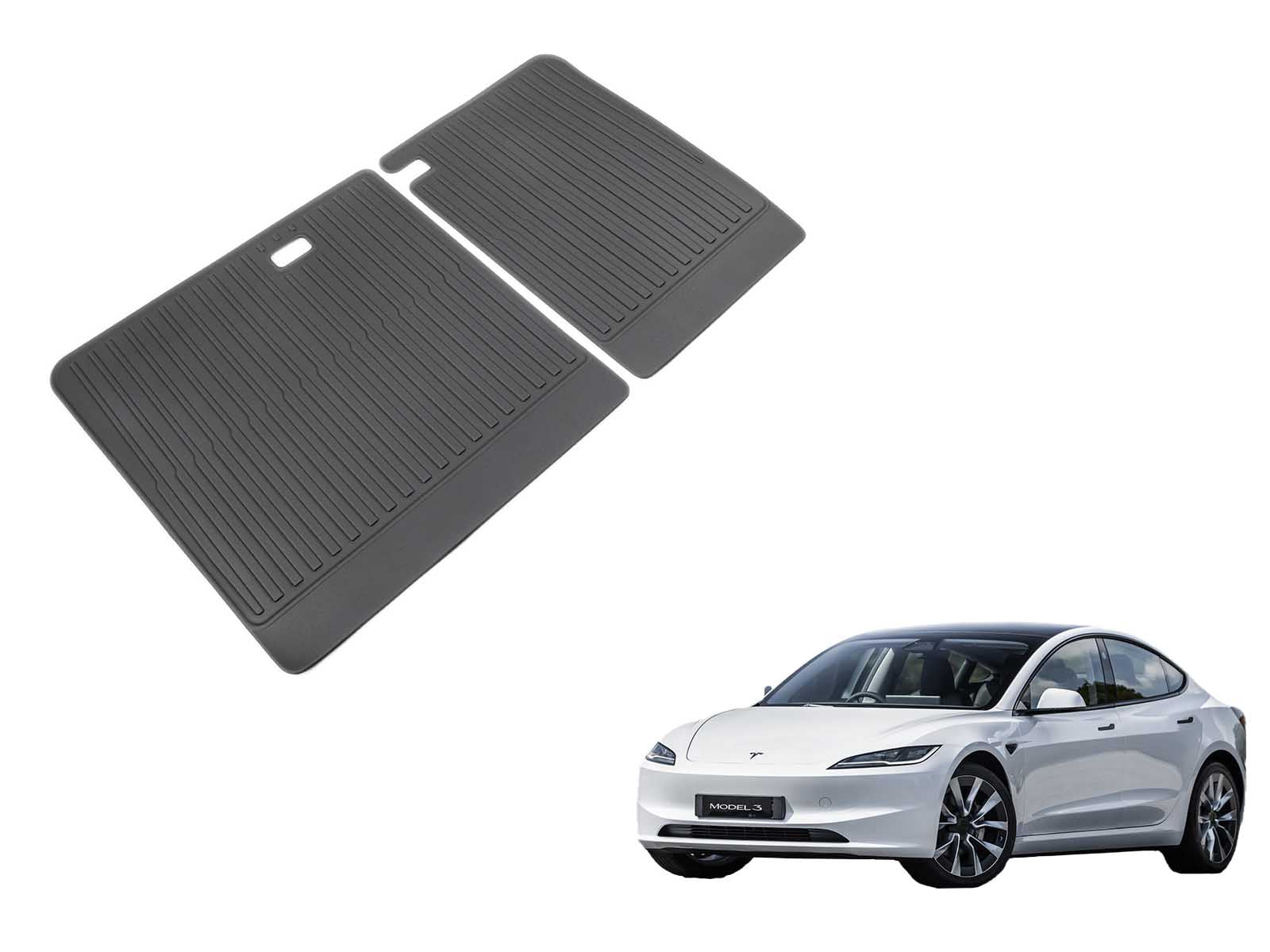 Tesla Model 3 (2024 Highland): Trunk Seat Back Protection Mats, Guard Boot Liner (Premium Recyclable Rubber, 2 pcs) - Torque Alliance