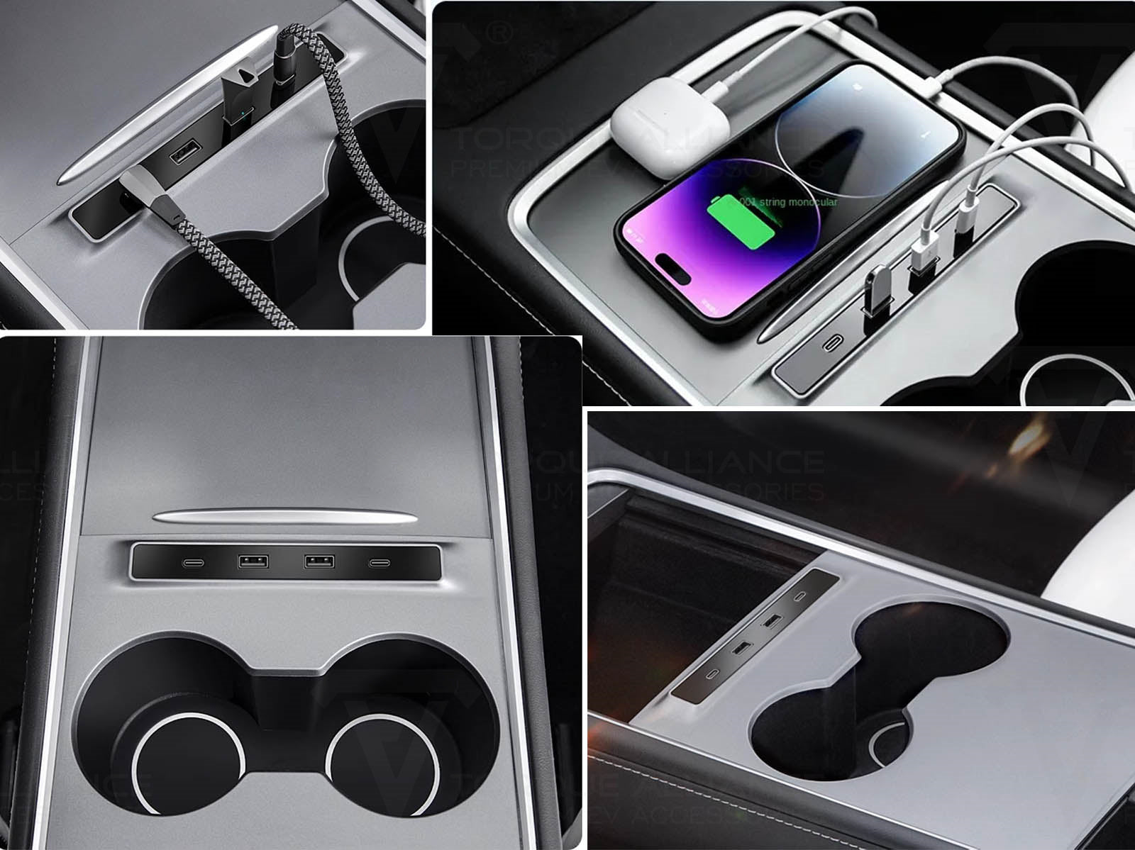 Tesla Model 3 and Model Y: Center Console quick charging USB HUB Extension(TYPE-C & TYPE-A) - Torque Alliance