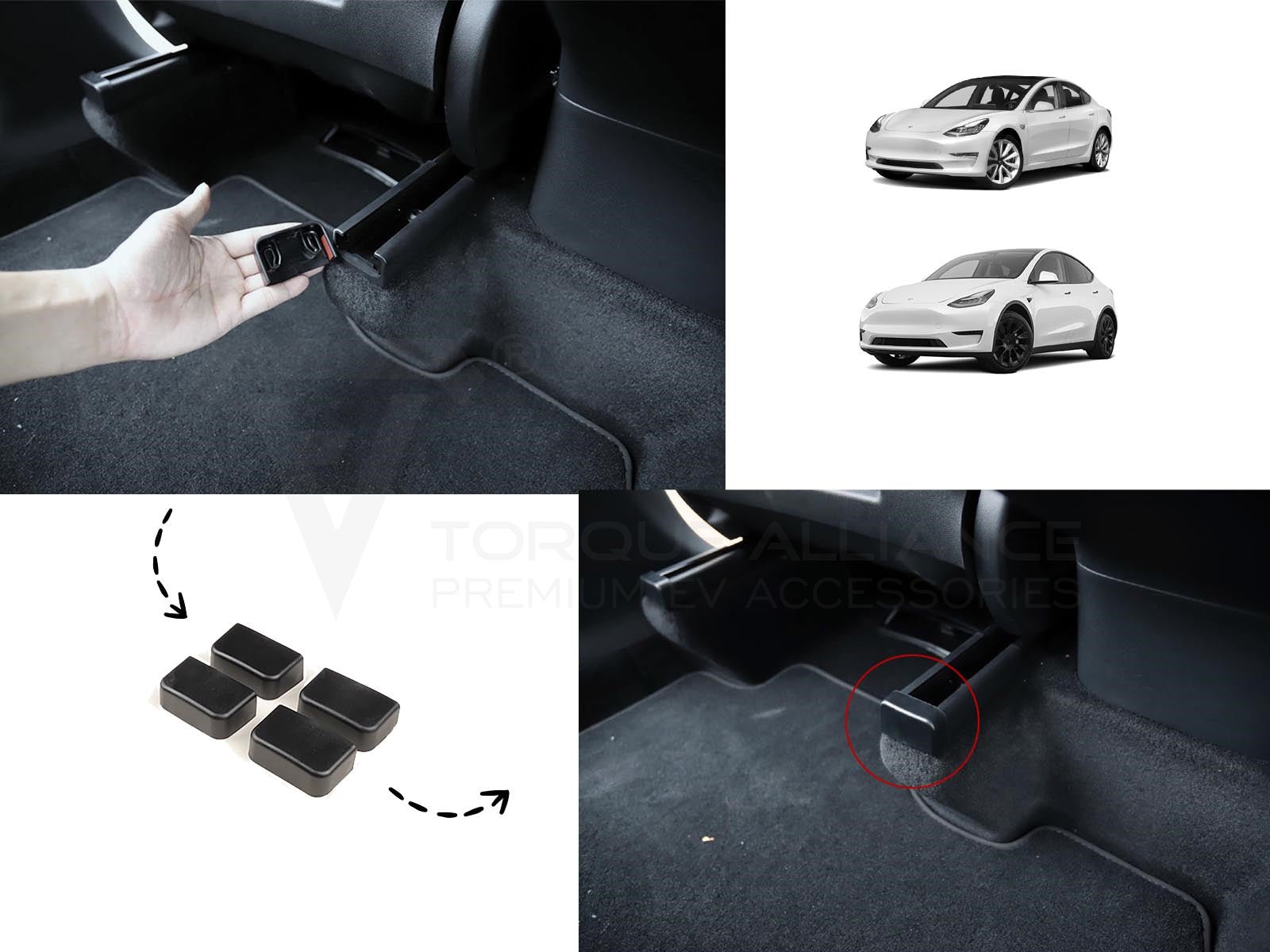 Tesla Model 3 and Model Y: Seat Slide Rails Soft Rubber Cover Plugs (4 pcs) - Torque Alliance
