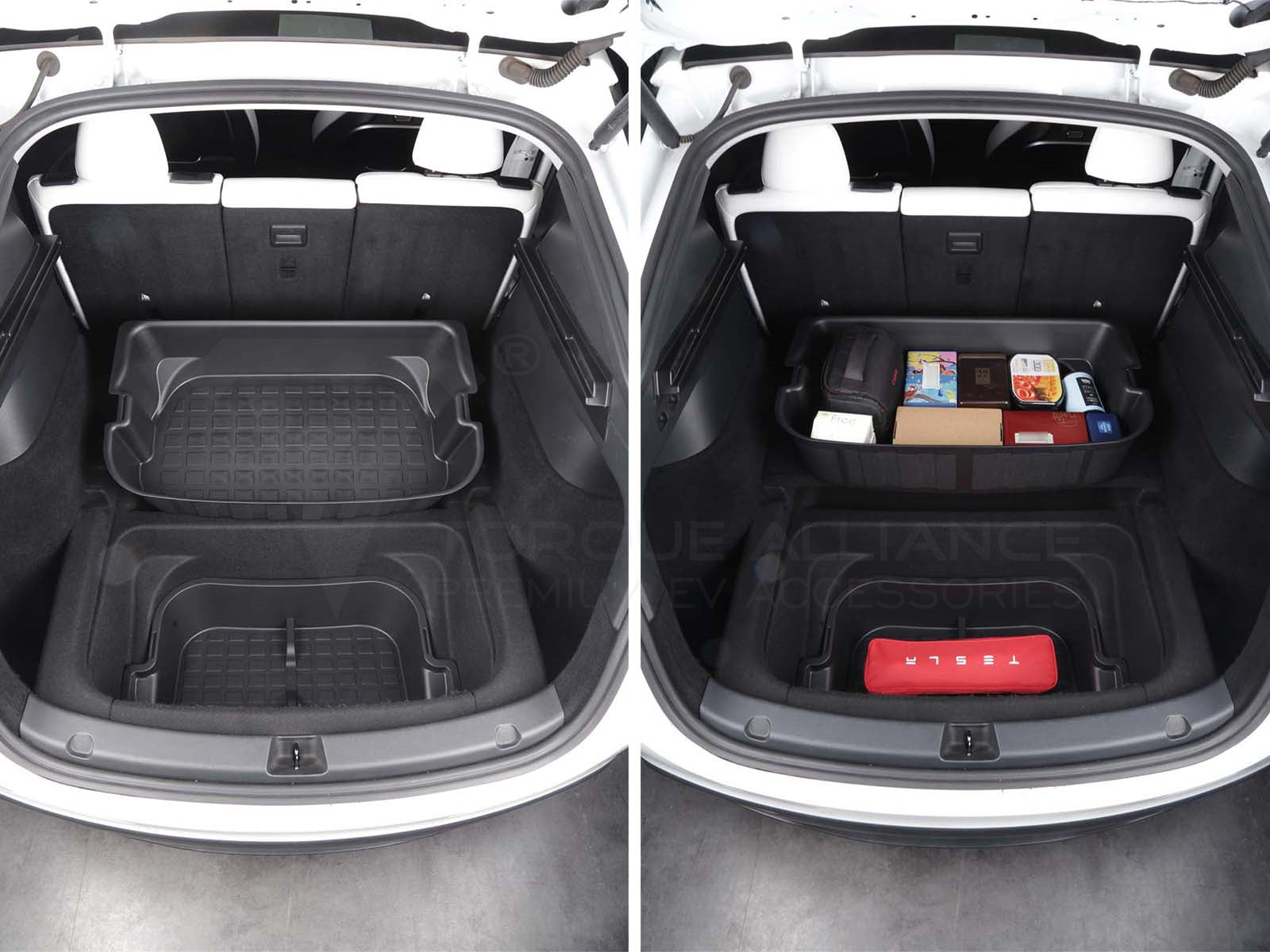 Tesla Model Y: Double-Layer Trunk Storage Box, Trunk Organizer - Torque Alliance