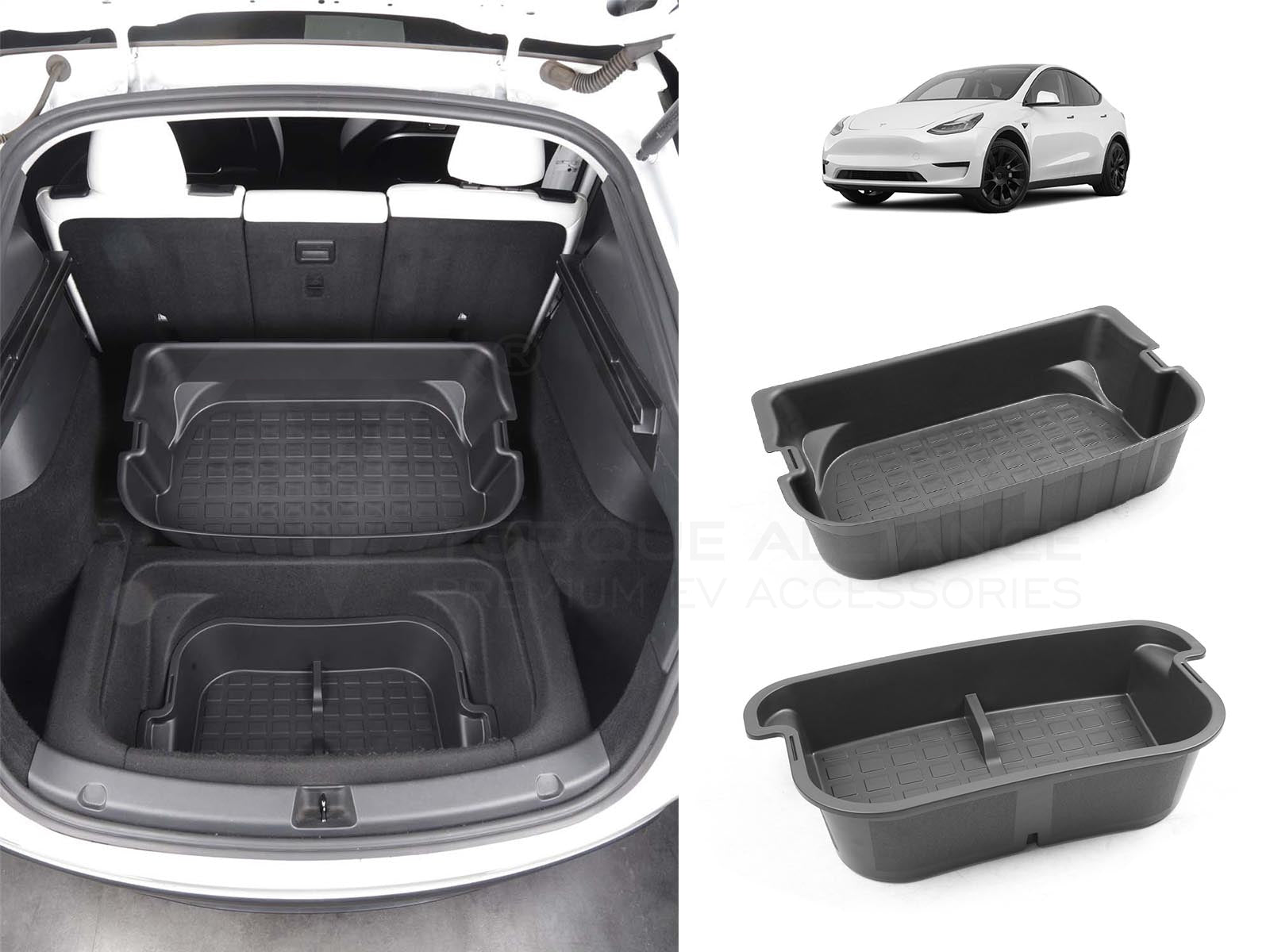 Tesla Model Y: Double-Layer Trunk Storage Box, Trunk Organizer - Torque Alliance