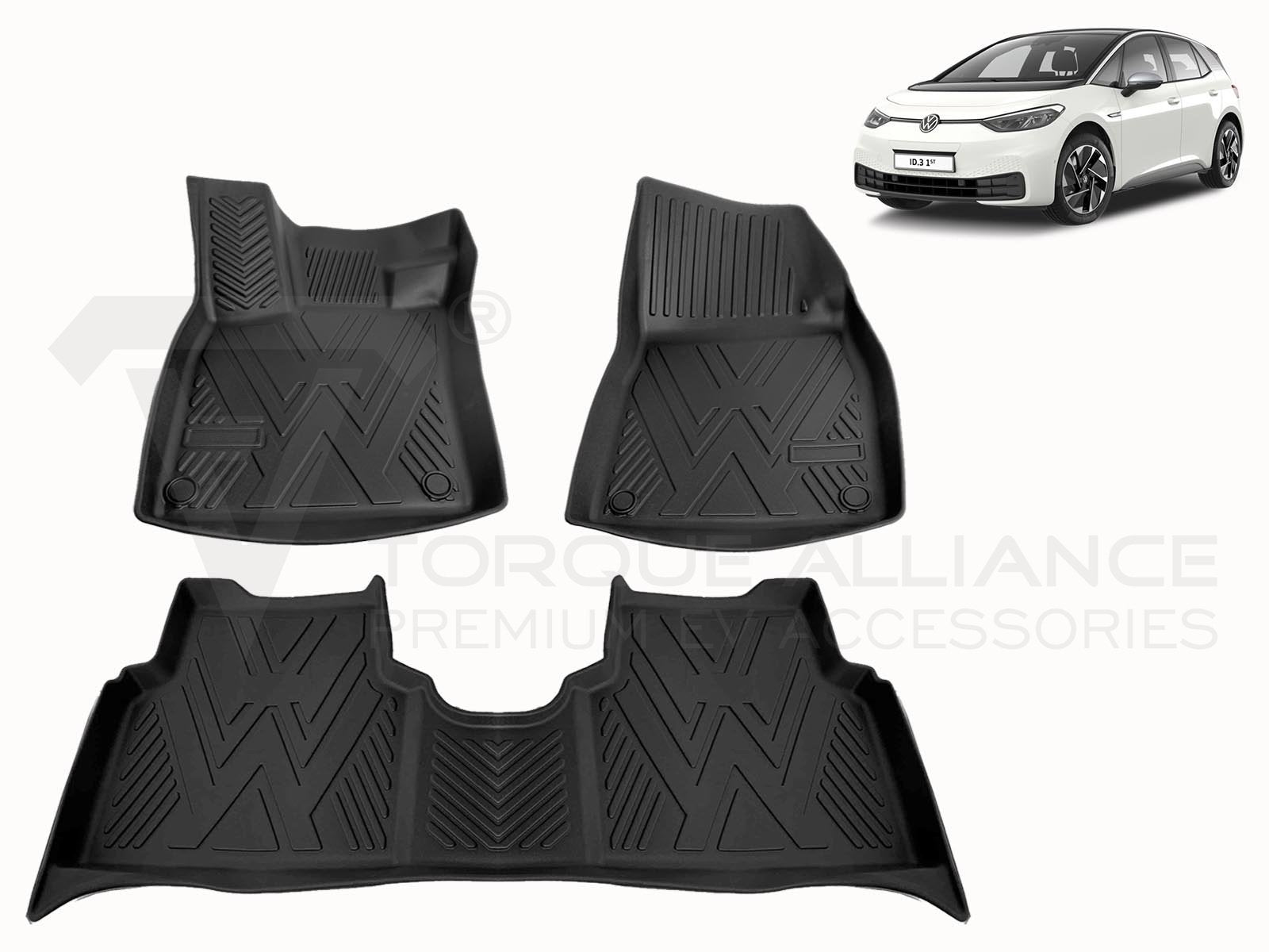 VW ID 3_Premium Rubber 3D All Weather Interior Floor Mats with Raised Edge, Left-hand-drive - Torque Alliance
