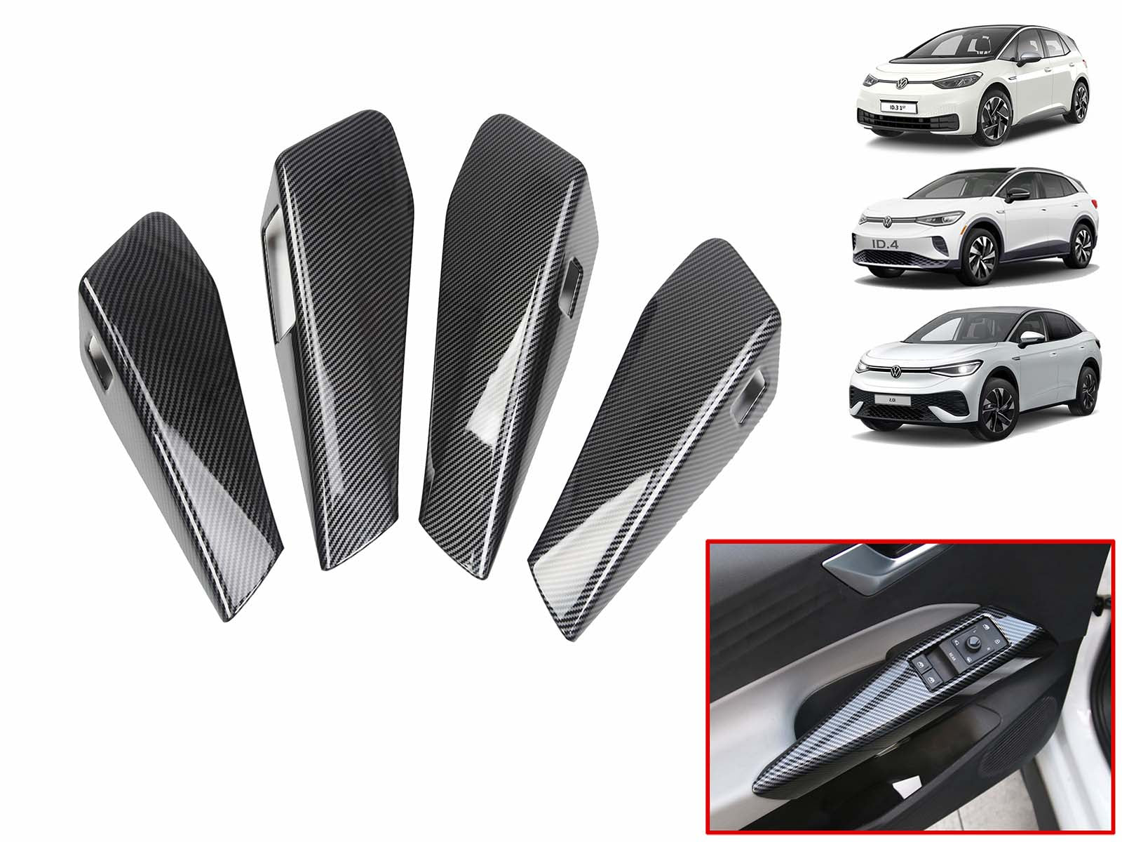 VW ID.3, ID.4. ID.5: Interior Door Handle Cover Set (ABS + Coating, 4 pcs) - Left Hand Drive - Torque Alliance